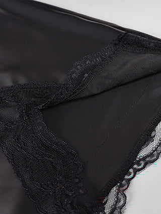 Satin Lace Trim Split Mini Skirt