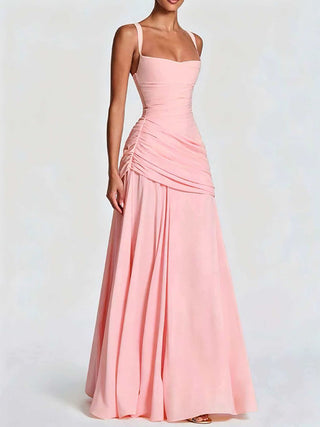 Pale Square Neck Ruched Maxi Dress