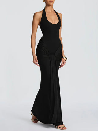 Halter Neck Knotted Draped Mermaid Maxi Dress