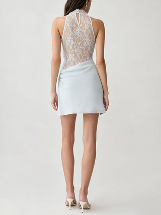 Halter Lace Cutout Draped Mini Dress
