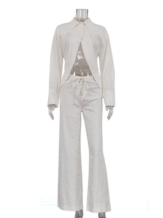 Irregular Shirt Cutout Lace-Up Pants Two Piece Set
