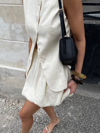 Sleeveless Button Vest Bubble Mini Skirt Two Piece Outfit