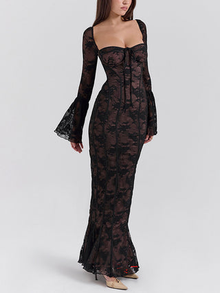 Sweetheart Lace Flare Sleeve Mermaid Maxi Dress