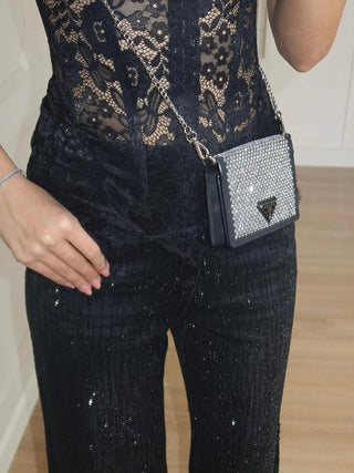 Women Sheer Lace Corset Slim Fit Crop Top