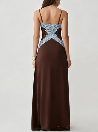 Spaghetti Strap Lace Bodice Formal Maxi Dress