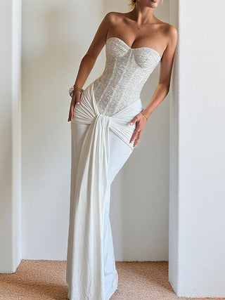 Strapless Corset Knotted Draped Mermaid Maxi Dress