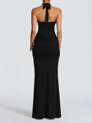 Halter Neck Knotted Draped Mermaid Maxi Dress