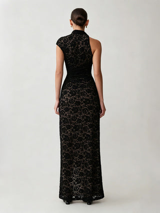 Lace Cutout High Slit Bodycon Maxi Dress