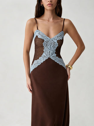 Spaghetti Strap Lace Bodice Formal Maxi Dress