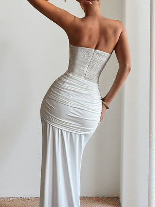 Strapless Corset Knotted Draped Mermaid Maxi Dress