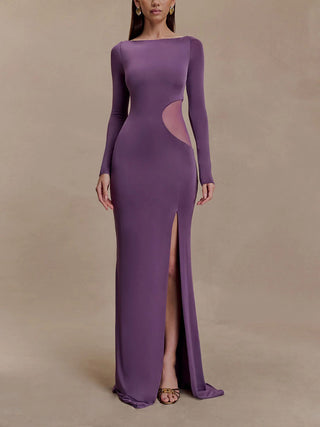 Slim Fit Cutout High Slit Long Sleeve Maxi Gown