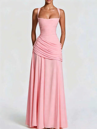 Pale Square Neck Ruched Maxi Dress