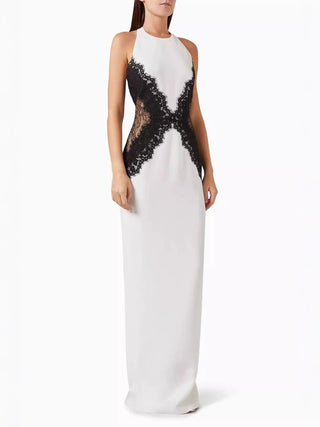 Halter Black Lace Patchwork Bodycon Maxi Dress