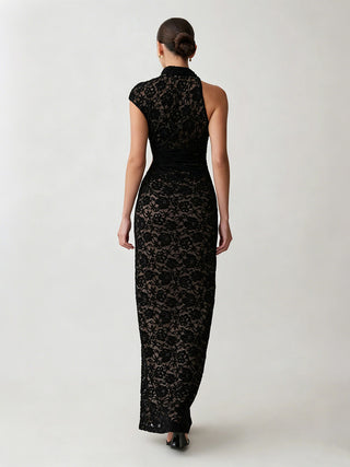 Lace Cutout High Slit Bodycon Maxi Dress