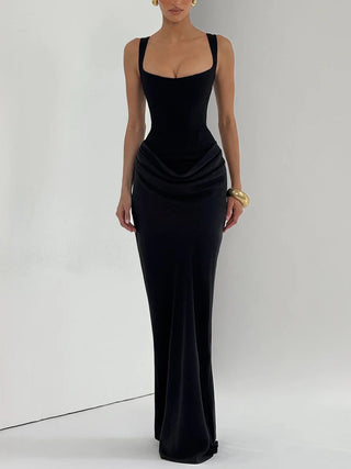Square Neck Corset Draped Mermaid Maxi Dress