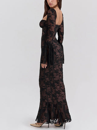 Sweetheart Lace Flare Sleeve Mermaid Maxi Dress