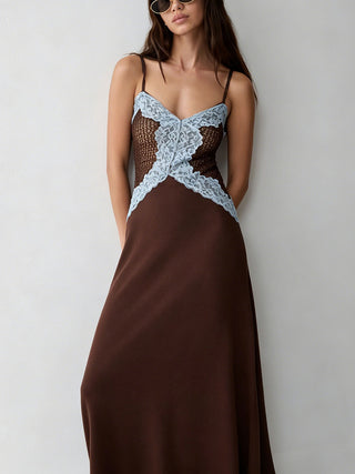 Spaghetti Strap Lace Bodice Formal Maxi Dress