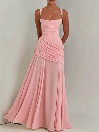 Pale Square Neck Ruched Maxi Dress