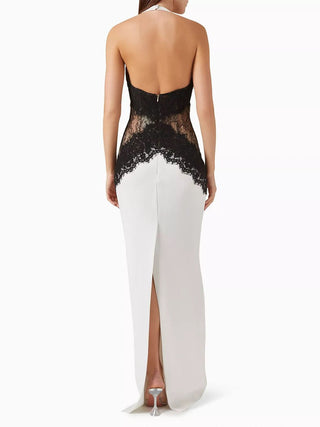 Halter Black Lace Patchwork Bodycon Maxi Dress