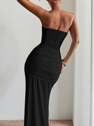 Strapless Corset Knotted Draped Mermaid Maxi Dress
