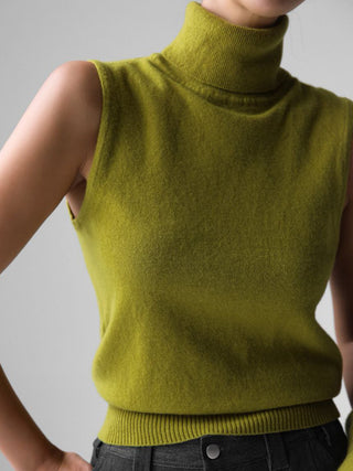 Turtleneck Sleeveless Knit Sweater Vest Casual Women Top