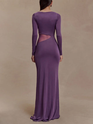Slim Fit Cutout High Slit Long Sleeve Maxi Gown