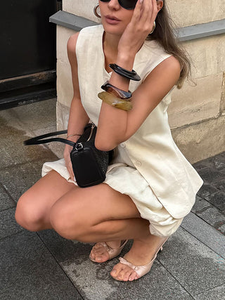 Sleeveless Button Vest Bubble Mini Skirt Two Piece Outfit