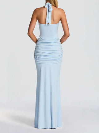 Halter Neck Knotted Draped Mermaid Maxi Dress