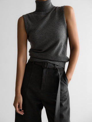 Turtleneck Sleeveless Knit Sweater Vest Casual Women Top