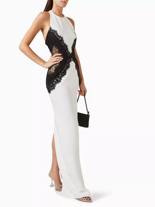 Halter Black Lace Patchwork Bodycon Maxi Dress