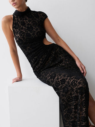 Lace Cutout High Slit Bodycon Maxi Dress