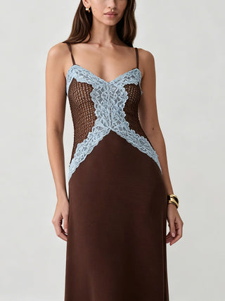Spaghetti Strap Lace Bodice Formal Maxi Dress