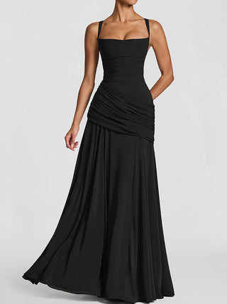 Pale Square Neck Ruched Maxi Dress