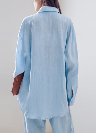 Loose Cotton Blouse Wide Leg Pants Two Piece Set
