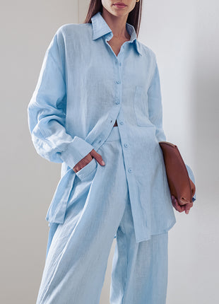 Loose Cotton Blouse Wide Leg Pants Two Piece Set