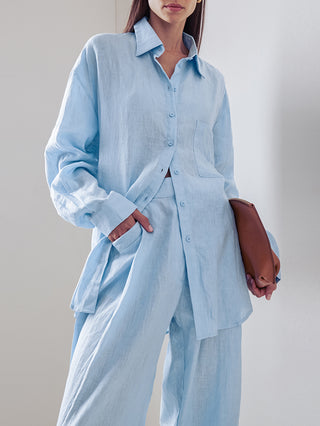 Loose Cotton Blouse Wide Leg Pants Two Piece Set