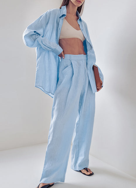 Loose Cotton Blouse Wide Leg Pants Two Piece Set