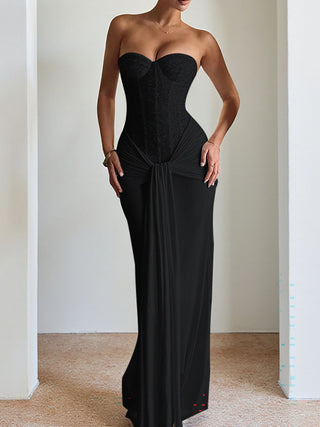 Strapless Corset Knotted Draped Mermaid Maxi Dress