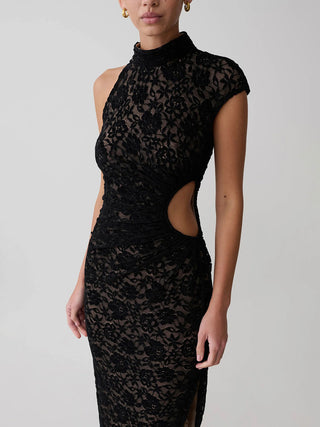 Lace Cutout High Slit Bodycon Maxi Dress