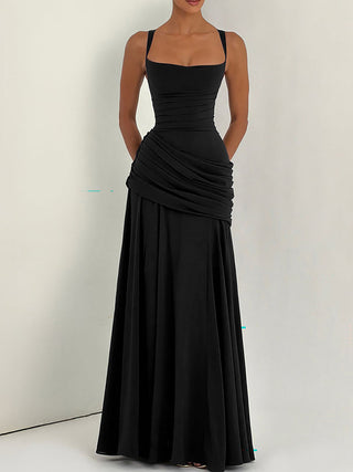 Pale Square Neck Ruched Maxi Dress