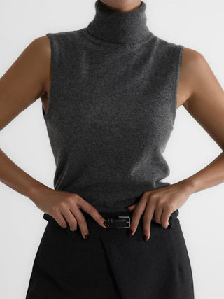 Turtleneck Sleeveless Knit Sweater Vest Casual Women Top