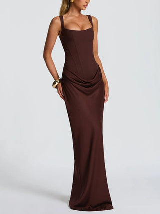 Square Neck Corset Draped Mermaid Maxi Dress