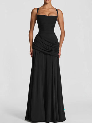 Pale Square Neck Ruched Maxi Dress