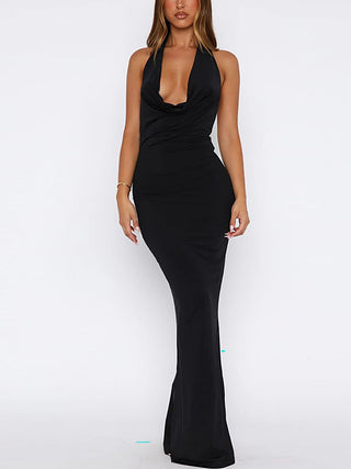 Sexy Halter Cowl Neck Mermaid Evening Party Maxi Dress
