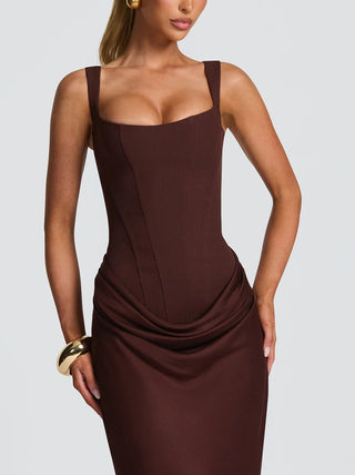 Square Neck Corset Draped Mermaid Maxi Dress