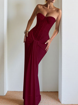 Strapless Corset Knotted Draped Mermaid Maxi Dress