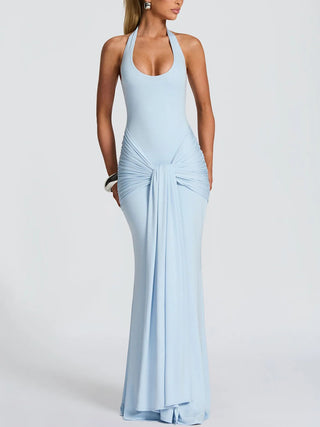 Halter Neck Knotted Draped Mermaid Maxi Dress