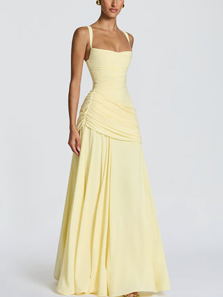 Pale Square Neck Ruched Maxi Dress