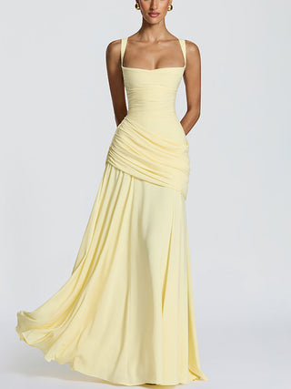 Pale Square Neck Ruched Maxi Dress