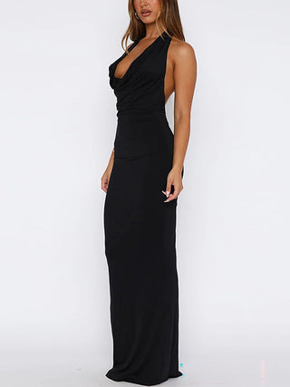 Sexy Halter Cowl Neck Mermaid Evening Party Maxi Dress